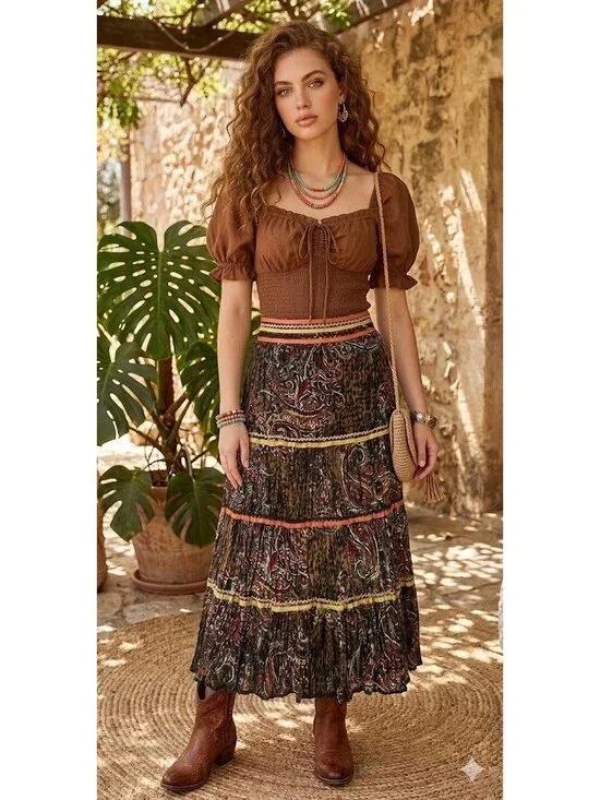 Vtg NWT Velvet Maxi Skirt M Animal Print Paisley Whimsigoth Fairy Grunge Y2K 90s - Picture 1 of 7